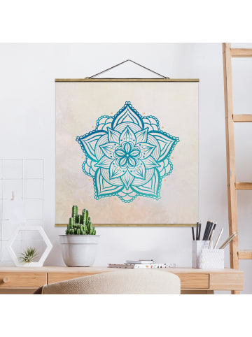 WALLART Stoffbild - Mandala Hamsahand Lotus Set gold blau in Türkis