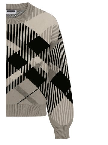 Noisy may Stylischer Oversize Karierter Pullover mit Rundhals Ausschnitt in Grau