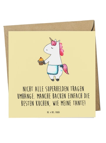 Mr. & Mrs. Panda Grußkarte Super Tante mit Spruch in Gelb Pastell