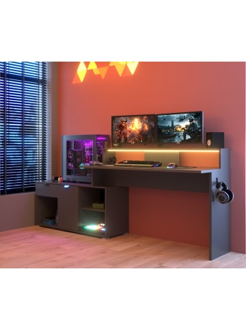 Parisot Gamingtisch schwarz, grau 229 cm, Winkelschreibtisch inkl. LED mit Farbwechsel