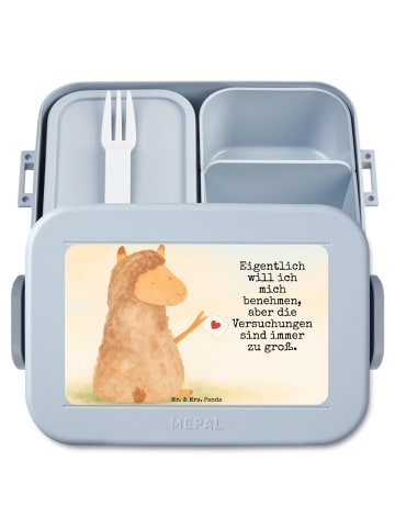 Mr. & Mrs. Panda Lunchbox Alpaka Fahne Design mit Spruch in Blau Pastell