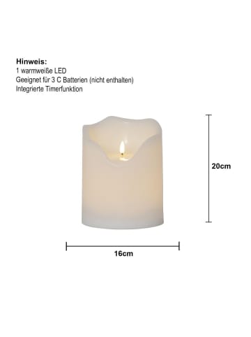 STAR Trading LED Outdoor Stumpenkerze , Flamme Grand', Batterie und Timer, naturwei