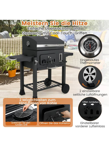COSTWAY Holzkohlegrill Grillwagen in Schwarz