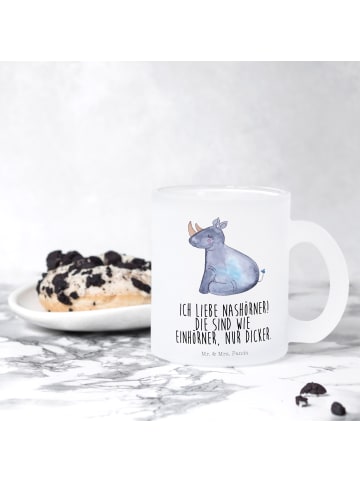 Mr. & Mrs. Panda Teetasse Glas Einhorn Nashorn mit Spruch in Transparent