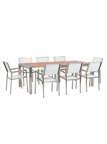 Beliani 9-tlg Gartentisch Set GROSSETO in Weiß/Braun/Silber