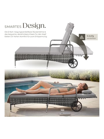 tectake Rattan Sonnenliege, abnehmbares Kopfkissen, 200 x 70 x 33 cm