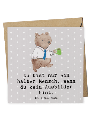 Mr. & Mrs. Panda Grußkarte Ausbilder Herz mit Spruch in Grau Pastell