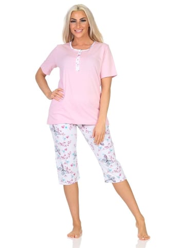NORMANN Capri Schlafanzug kurzarm floraler Print in rosa
