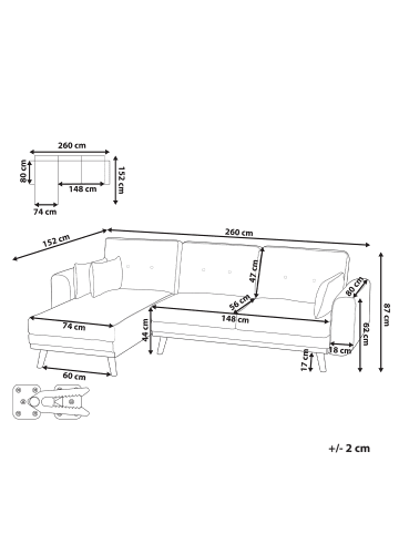 Beliani 4-tlg 3-Sitzer Sofa KAARINA in Weiß/Braun rechtsseitig