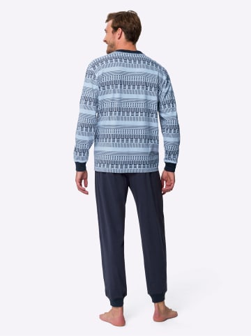 Sieh an! Schlafanzug in eisblau-dunkelblau-bedruckt
