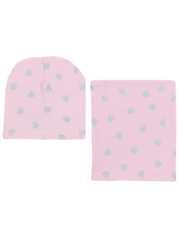 TupTam Unisex Kinder Beanie Mütze Schlauchschal Set in rosa/grau