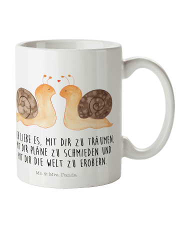 Mr. & Mrs. Panda Becher mit Henkel Schnecken Liebe mit Spruch in Weiß