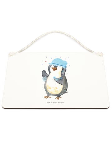 Mr. & Mrs. Panda Wandbild Holz Pinguin Duschen ohne Spruch in Weiß