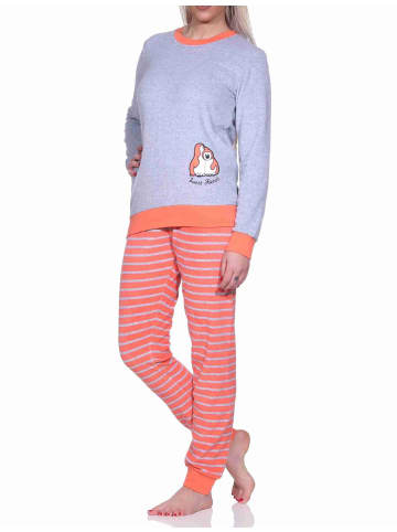 NORMANN Frottee Pyjama langarm Bündchen und Pinguin Stickerei - 71471 in rot