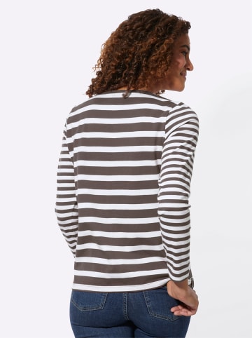 WITT WEIDEN Shirt in dunkeltaupe-weiß-geringelt