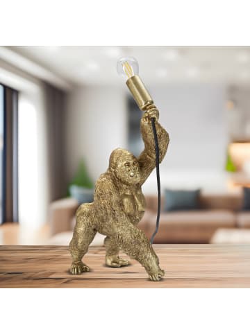 Mauro Ferretti Tischleuchte in Gorillaform aus goldfarbenem Kunstharz, 22,5 x 16 x 40 cm