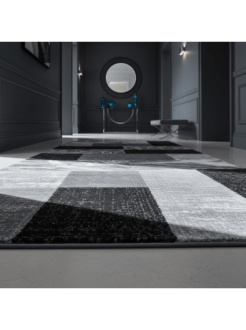 KADIMA DESIGN Teppich Kurzflor Waschbar Abstrakt-Karo DRAU Strapazierfähig in Schwarz