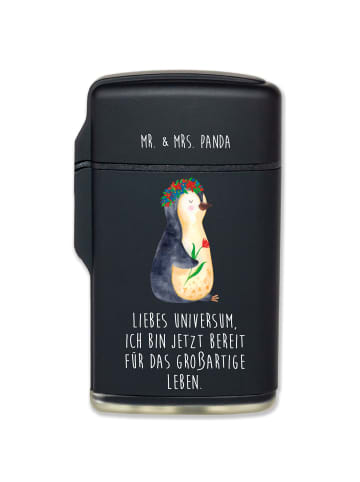 Mr. & Mrs. Panda Feuerzeug Pinguin Blumen mit Spruch in Schwarz