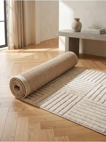 KADIMA DESIGN Hochflorteppich 3D Bögen Boho Waschbar Wohnzimmer in Creme