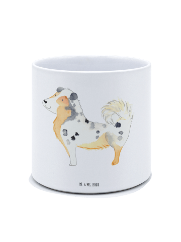 Mr. & Mrs. Panda Blumentopf Hund Australien Shepherd ohne Spruch in Weiß