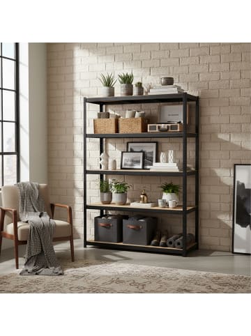 relaxdays Schwerlastregal in Schwarz/ Braun - (B)120 x (H)200 x (T)60 cm