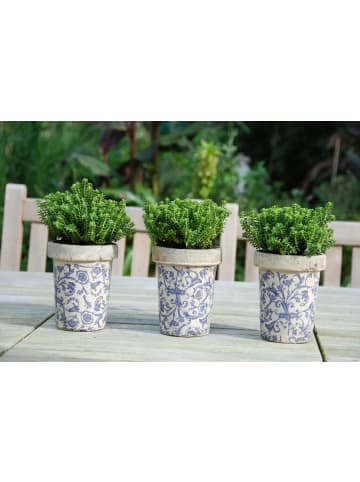 Esschert Design 3er-Set: Blumentopf in blau/weiß
