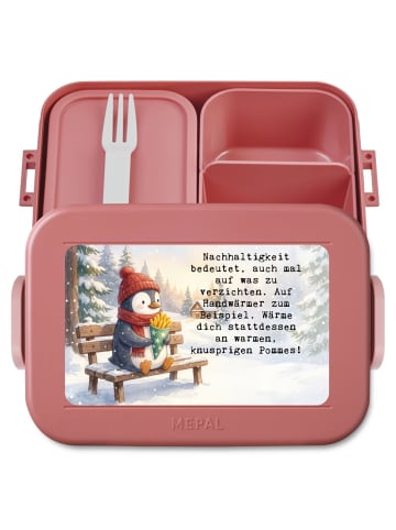 Mr. & Mrs. Panda Bentobox Pinguin Winter Pommes Design mit Spruch in Rot Pastell