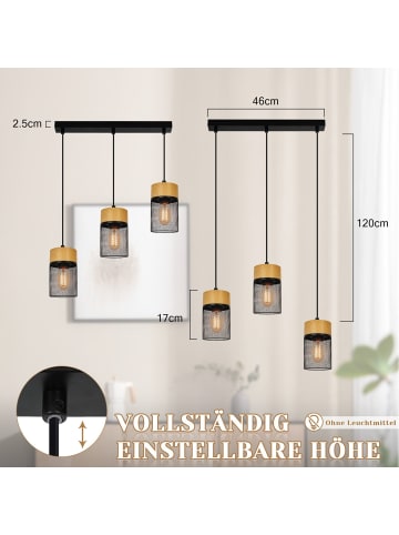 ZMH Pendelleuchte 3-flammige E27 in Schwarz Holz Vintage MAX.25W