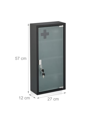 relaxdays Medizinschrank in Schwarz - (B)27 x (H)57 x (T)12 cm