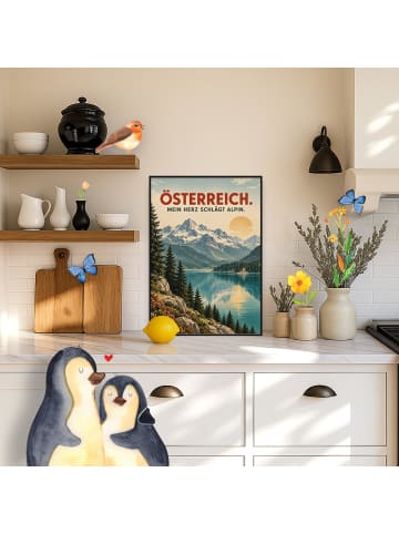 Mr. & Mrs. Panda Poster Alpen zeitlos Design mit Spruch in Weiß