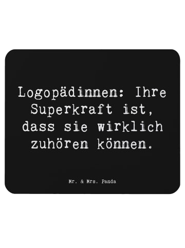 Mr. & Mrs. Panda Maus-Pad Spruch Logopädin Superkraft mit Spruch in Schwarz