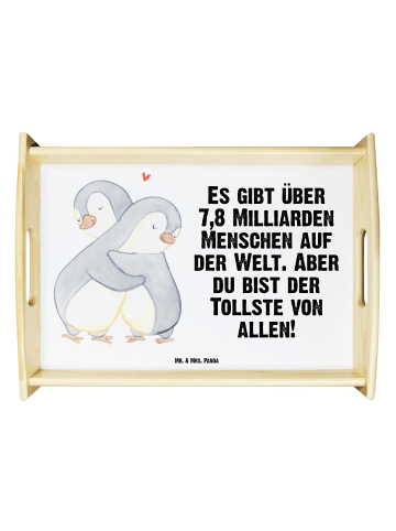 Mr. & Mrs. Panda Holztablett Pinguine Kuscheln mit Spruch in Weiß
