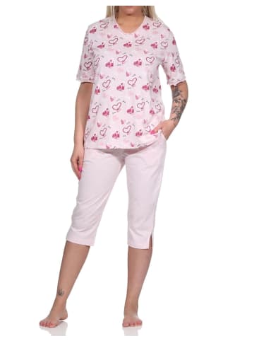 NORMANN kurzarm Capri Schlafanzug Herz - 72663 in rosa