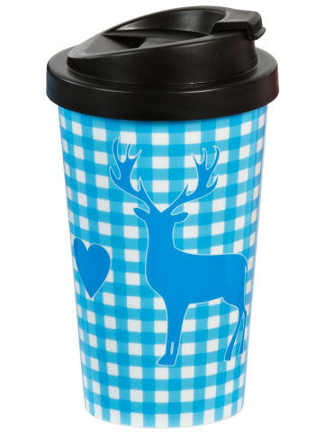 Geda Labels Coffee to go Becher Hirsch kariert in Blau - 400 ml