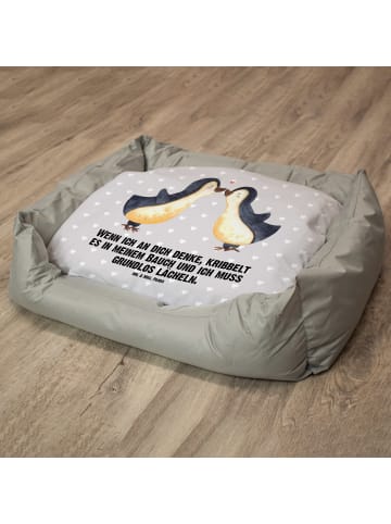Mr. & Mrs. Panda Hundekissen Pinguine Kuss mit Spruch in Grau Pastell
