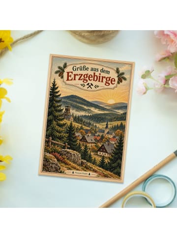 Postkarte Erzgebirge nostalgisch Design mit Spruch in Weiß