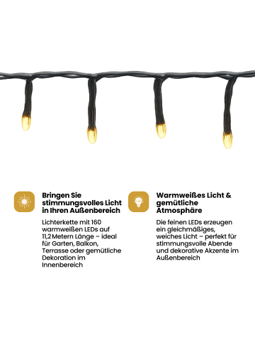 STAR Trading LED Lichterkette Akku 160 LEDs Warmweiß 11,2 m Schwarz