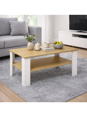 VCM  Sofatisch Couchtisch Beistelltisch Disalo 100x55 in Weiß / Honig-Eiche