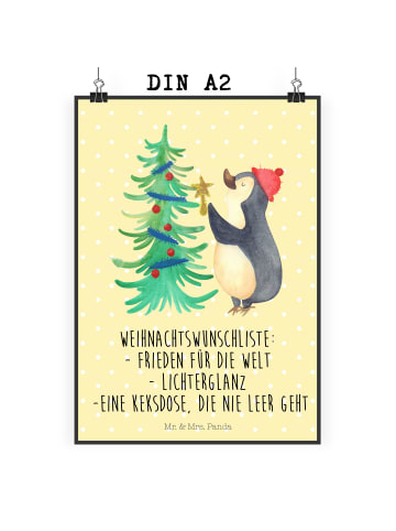 Mr. & Mrs. Panda Poster Pinguin Weihnachtsbaum mit Spruch in Gelb Pastell