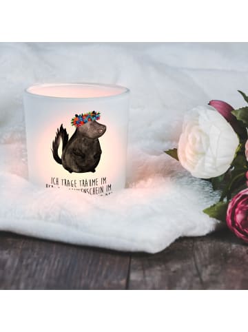 Mr. & Mrs. Panda Windlicht Stinktier Blumenmaedchen mit Spruch in Transparent