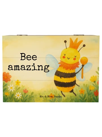 Mr. & Mrs. Panda Holzkiste Biene König Design mit Spruch in Weiß