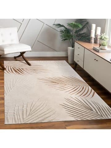 KADIMA DESIGN Teppich Kurzflor Blätter Wohnzimmer in Beige