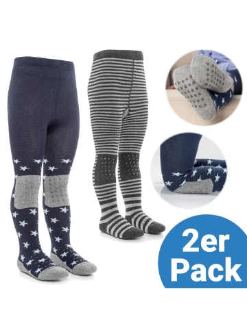 LaLoona Krabbel-Strumpfhose 2er Pack - Sterne Marine in grau,blau