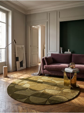 KADIMA DESIGN Wollteppich fussbodenheizung-geeignet DEBEN Kreis-Geometrie modern in Olivgrün