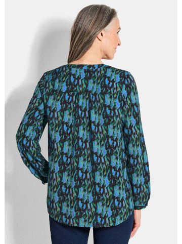 GOLDNER Kurzgröße:  Florale Druckbluse mit V-Ausschnitt in petrol / gemustert