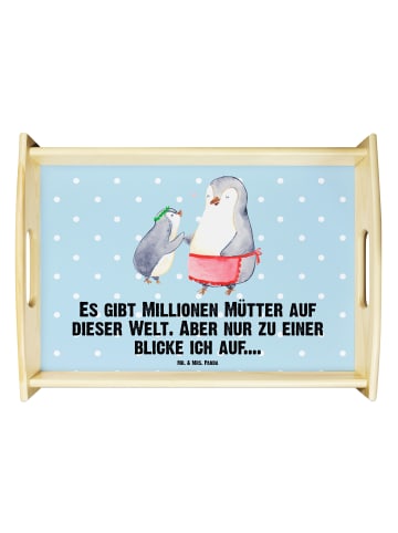 Mr. & Mrs. Panda Serviertablett Pinguin mit Kind mit Spruch in Blau Pastell