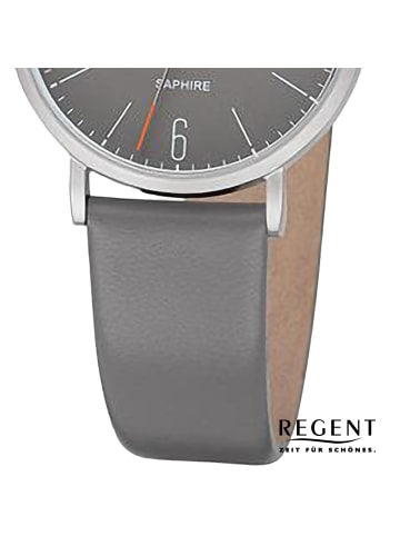 Regent Analog-Armbanduhr Regent Lederarmband grau mittel (ca. 32mm)