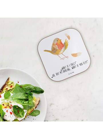 Mr. & Mrs. Panda Untersetzer Rotkehlchen Federn mit Spruch in Weiß