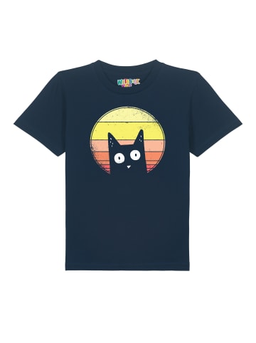 wat? Apparel T-Shirt Sunset Cat in Dunkelblau