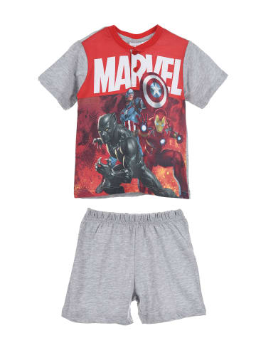 Avengers 2tlg. Outfit: Schlafanzug kurz Captain America Ironman Black Panther in Grau